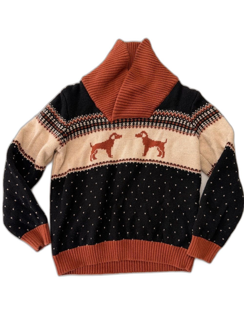 Janie and Jack Shawl Collar Dog Hunting Hound Fair Isle Sweater Size 4